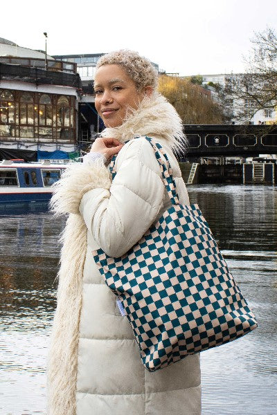 Kind Bag Tote Bag | Teal Beige Checkboard
