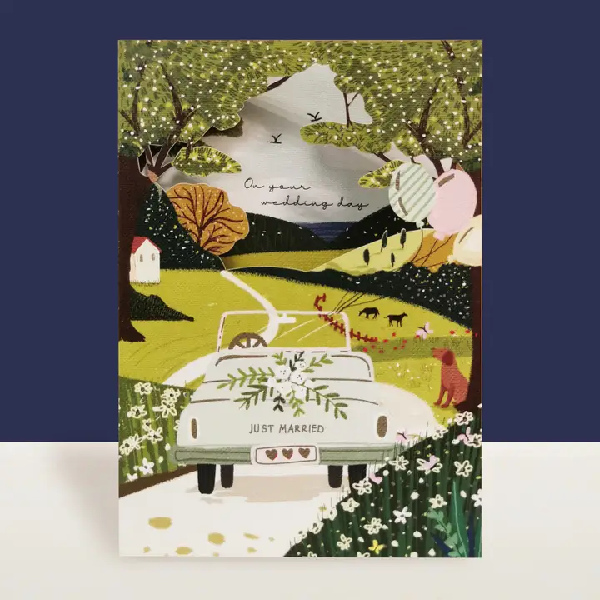 Balloon Car Original Paper Cut Wedding Card