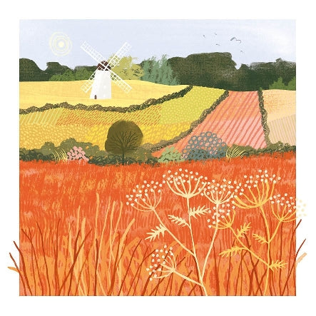 Windmill In A Flower Field Blank Art Card