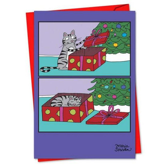 Cat Present Christmas Card