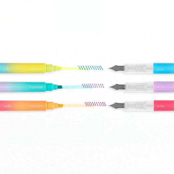 Ooly Fountain Pen Set | Writer's Duo 2-in-1 Fountain Pen + Highlighter