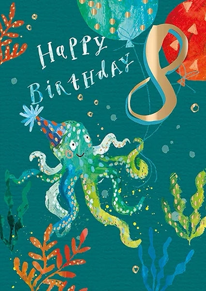 8th Octopus Birthday Card