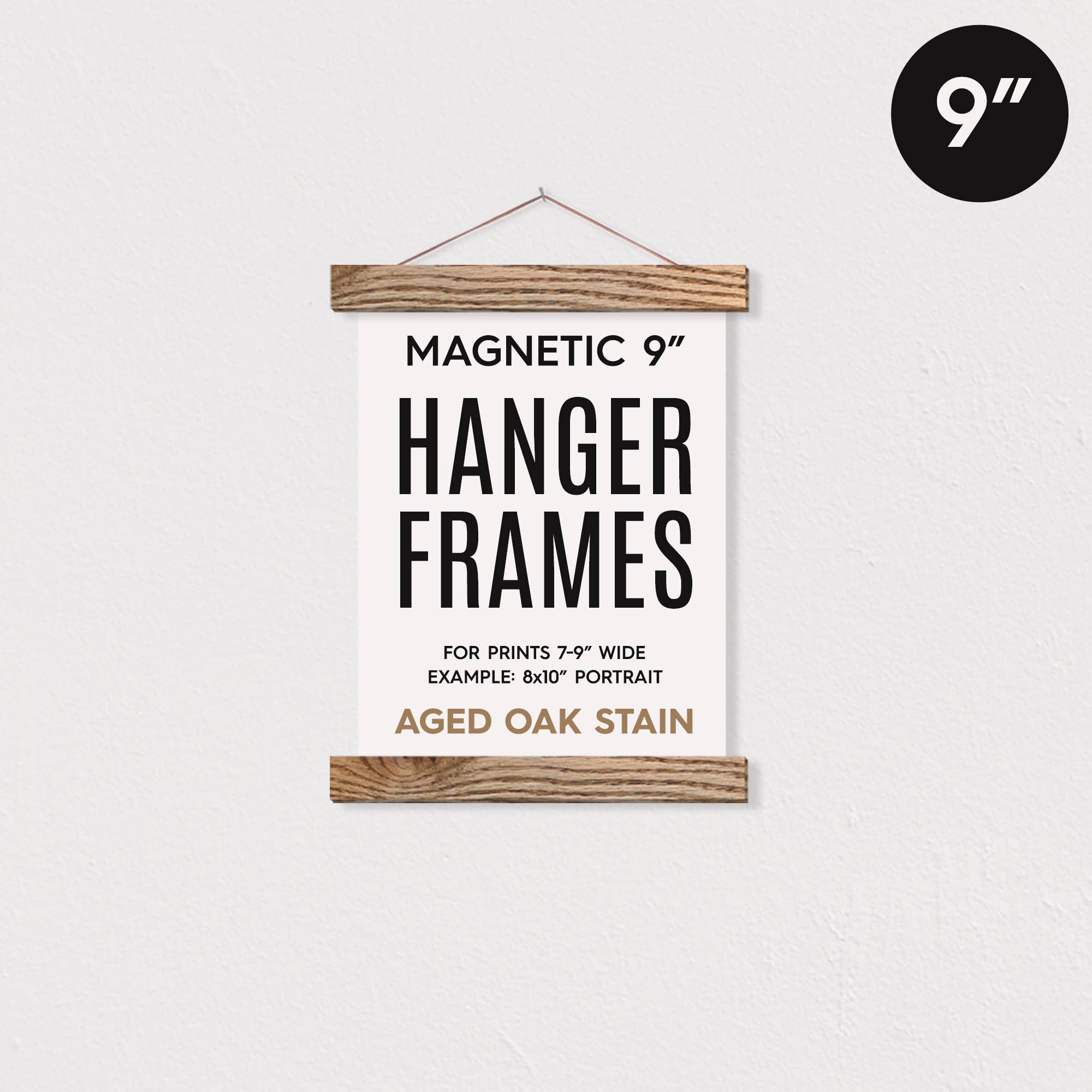 9" Aged Oak Stain Magnetic Wooden Frame