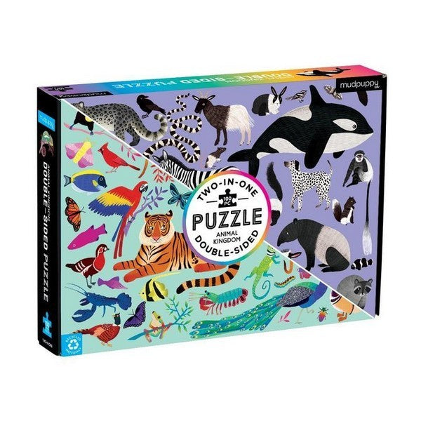 Mudpuppy 100 Piece Double-Sided Puzzle | Animal Kingdom
