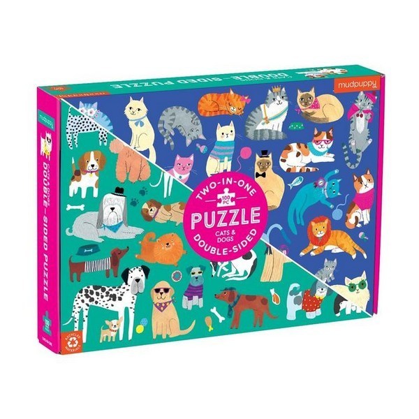 Mudpuppy 100 Piece Double-Sided Puzzle | Cats & Dogs
