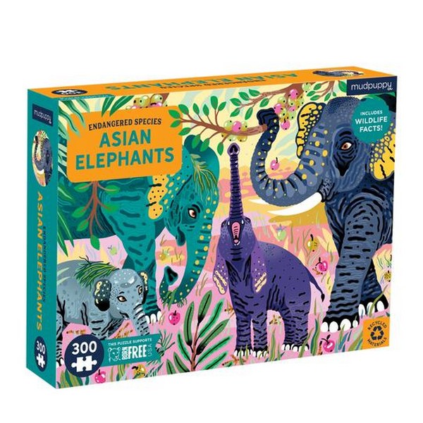Mudpuppy 300 Piece Puzzle | Asian Elephants