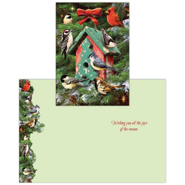 Birdhouse And Pines Boxed Christmas Cards