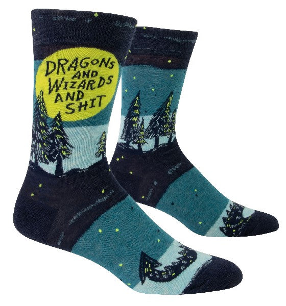 Blue Q Men's Crew Socks | Dragons And Wizards And Shit