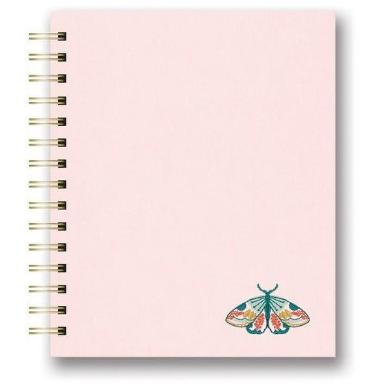 Floral Moth Embroidery Spiral Notebook