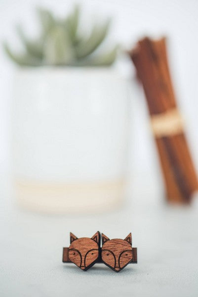 Fox Wood Stud Earrings