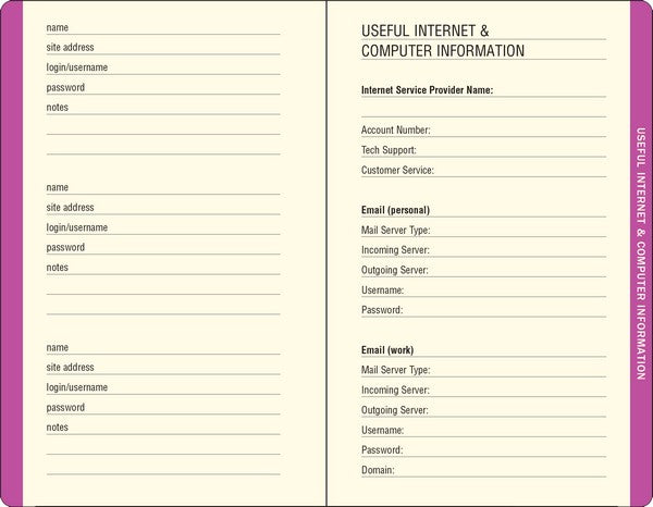 Galaxy Small Internet Address & Password Logbook