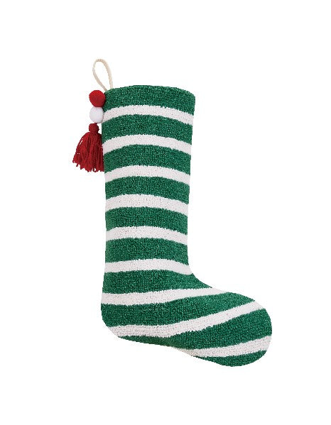 PEKING STOCKING HOOKED GREEN STRIPE