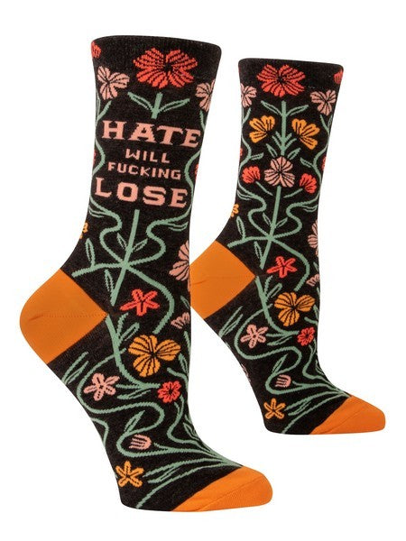 Blue Q Women's Crew Socks | Hate Will Fucking Lose