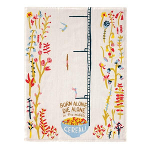 Blue Q Dish Towel Born Alone, Die Alone, In The Middle Cereal | The Gifted Type