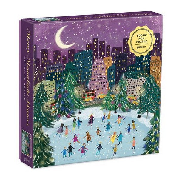 Galison 500 Piece Puzzle | Merry Moonlight Skaters