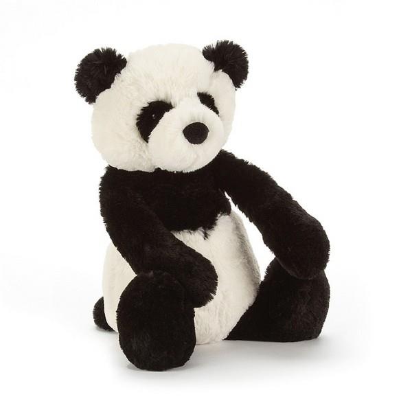 adorably soft plushie of a sitting panda by popular brand Jellycat.