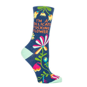 Blue Q Women's Crew Sock Delicate Fucking Flower | The Gifted Type