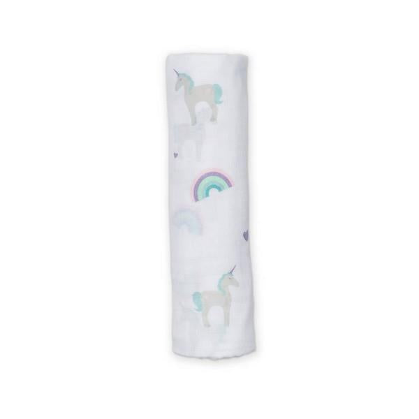 Lulujo Muslin Swaddle Rainbows And Unicorns | The Gifted Type