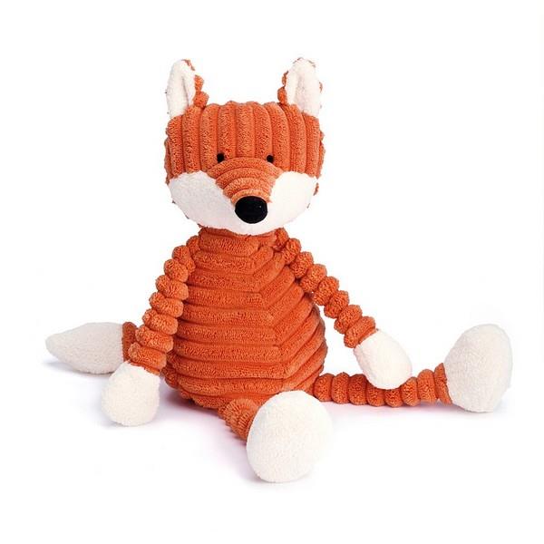 adorably soft ribbed plushie of a fox by popular brand Jellycat.