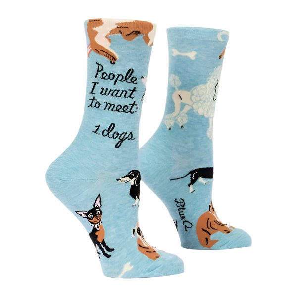 Blue Q Women's Crew Socks | Want to Meet Dogs