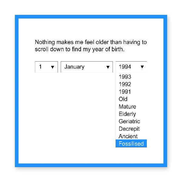 Scroll Down Year of Birth Card
