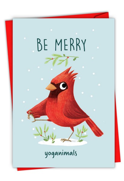 Yoganimals Cardinal Christmas Card